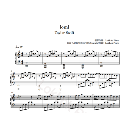 loml 霉霉 钢琴谱 五线谱