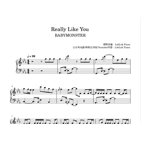 Really Like You Piano Sheet Music, BABYMONSTER Piano Notes