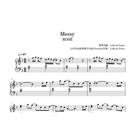 Messy Piano Sheet Music, ROSÉ Piano Notes (From F1 The Movie)