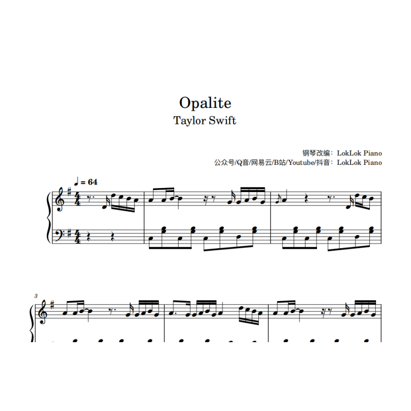 Opalite Piano Sheet Music Taylor Swift Album The Life Of A Showgirl Opalite Piano Sheet Music Taylor Swift Album The Life Of A Showgirl