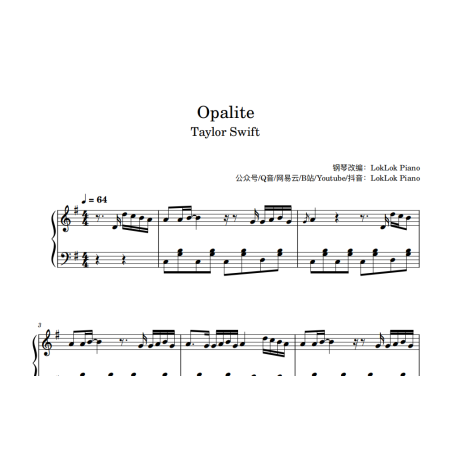 Opalite Piano Sheet Music Taylor Swift Album The Life Of A Showgirl